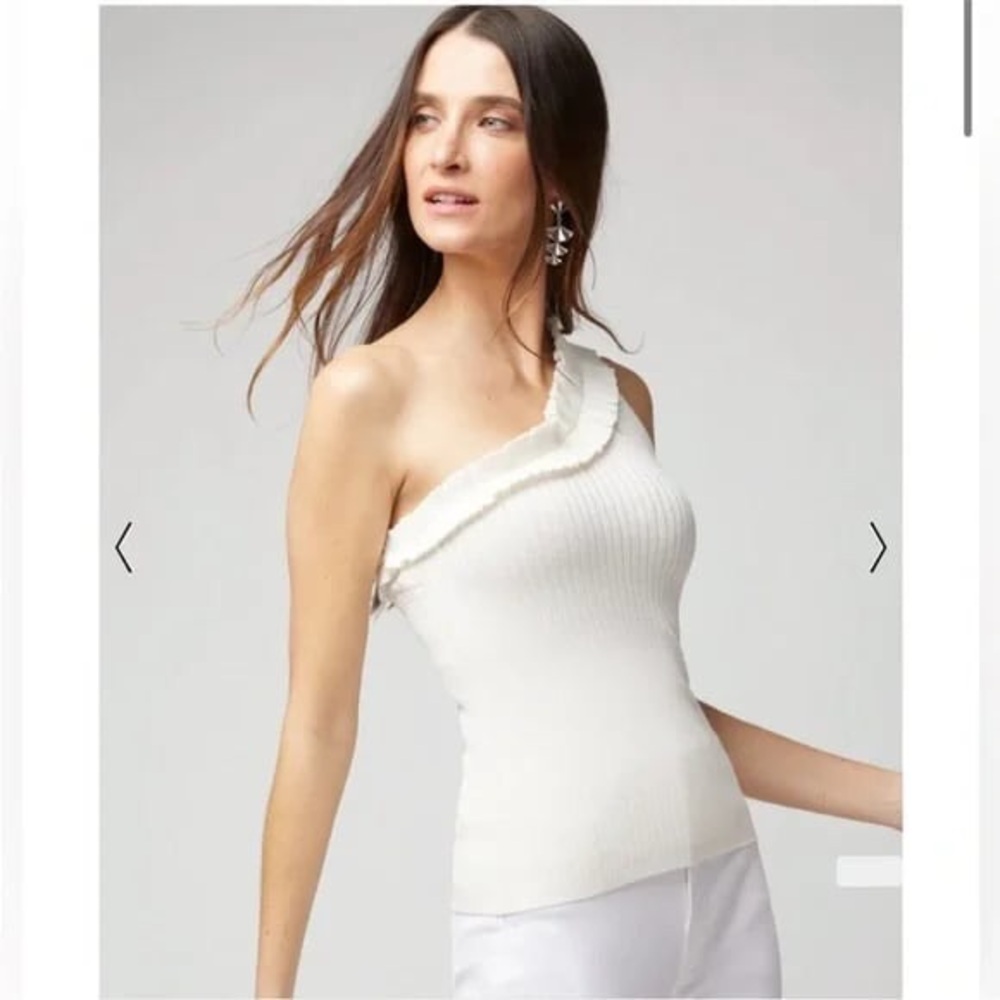 NWT WHBM Ruffle One-Shoulder Tank Sweater Ecru Size Small NWOT